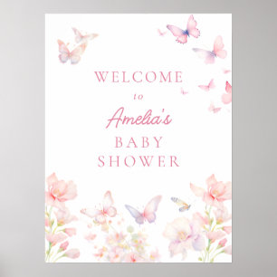 Butterfly on the Way Pink Baby Shower Welcome Sign
