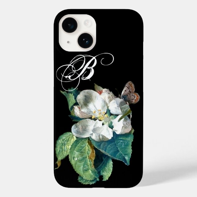 BUTTERFLY ON THE WHITE FLOWER , FLORAL MONOGRAM Case-Mate iPhone CASE (Back)
