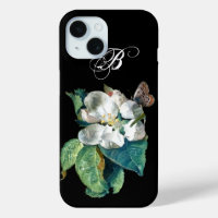 BUTTERFLY ON THE WHITE FLOWER , FLORAL MONOGRAM