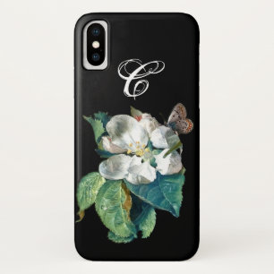 BUTTERFLY ON THE WHITE FLOWER , FLORAL MONOGRAM iPhone X CASE