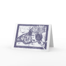 Butterfly on Thistle Japanese Woodblock Print