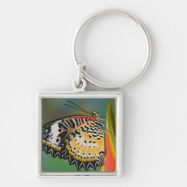 Butterfly on Tropical Flower Key Ring (Front)