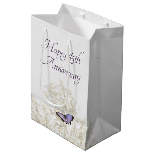 Butterfly on White Hydrangea 45th Anniversary Medium Gift Bag