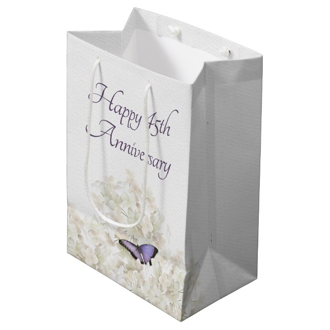 Butterfly on White Hydrangea 45th Anniversary  Medium Gift Bag (Front Angled)