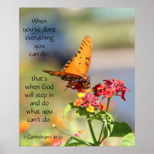 Butterfly on Wildfllowers, Scripture Verse Poster