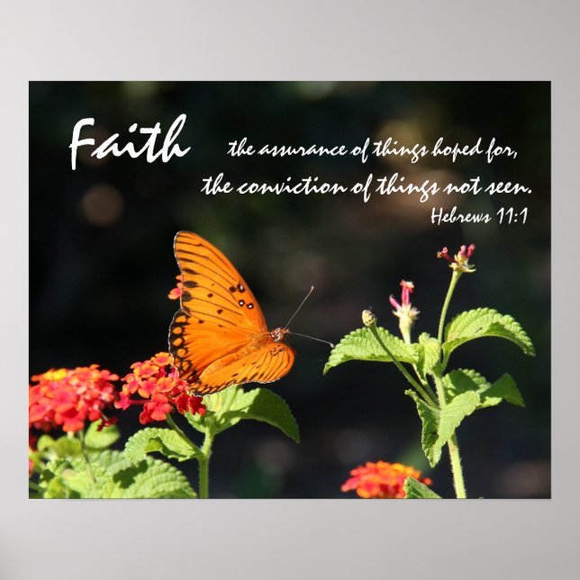 Butterfly on Wildflowers, Scripture Verse on Faith Poster (Front)