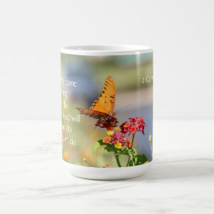 Butterfly on Wildflowers w Corinthians Bible Verse Coffee Mug