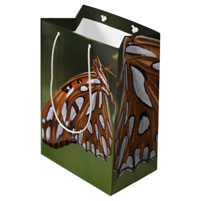 Butterfly Orange and White Spotted Green Photo Medium Gift Bag (Back Angled)
