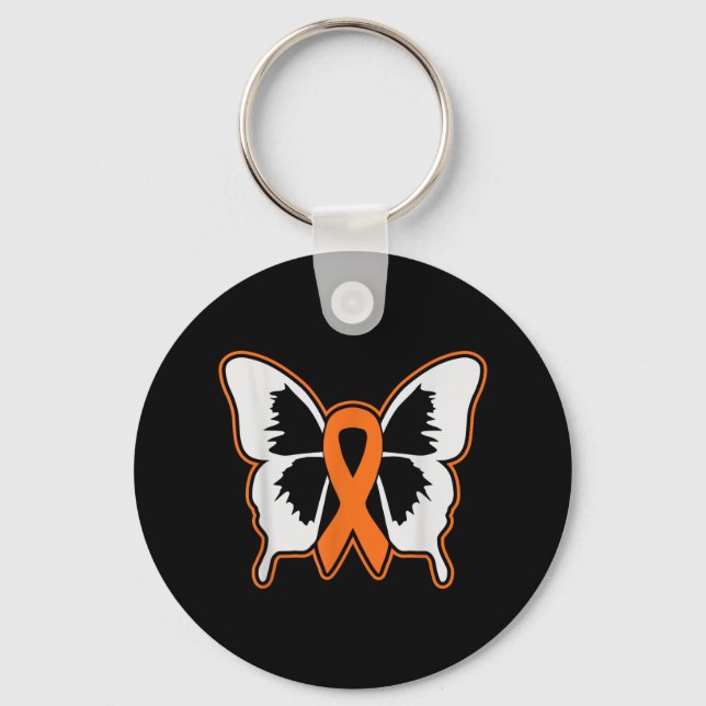 Butterfly Orange Ribbon Funny Leukaemia Awareness  Key Ring (Front)