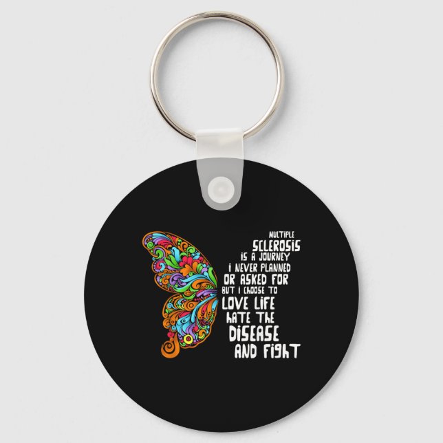 Butterfly Orange Ribbon Multiple Sclerosis Key Ring (Front)
