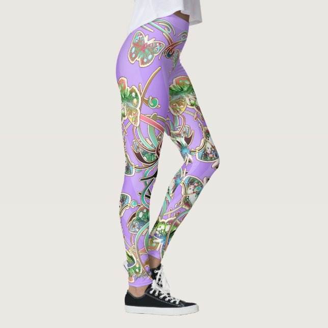 butterfly Ornamente Flieder Leggings (Right)