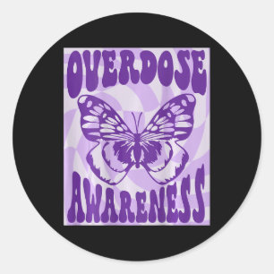 Butterfly Overdose Awareness Purple Ribbon  Classic Round Sticker
