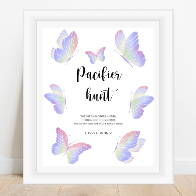 Butterfly pacifier hunt baby shower game poster (Creator Uploaded)