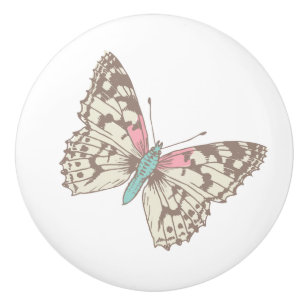 Butterfly painted lady sketched art doorknob ceramic knob