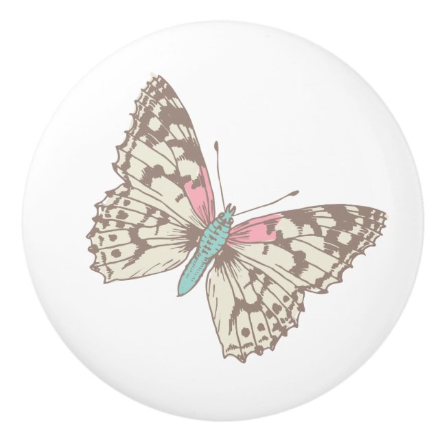 Butterfly painted lady sketched art doorknob ceramic knob (Front)