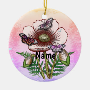Butterfly Pale Poppy Ceramic Tree Decoration