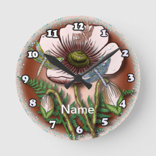 Butterfly pale Poppy  Round Clock
