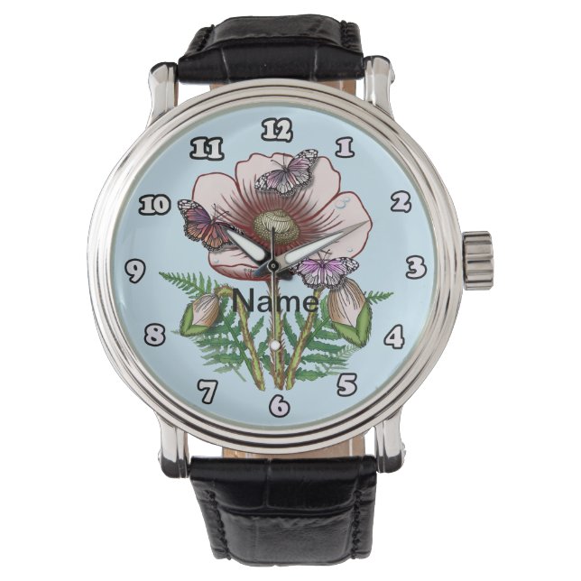 Butterfly Pale Poppy  Watch (Front)