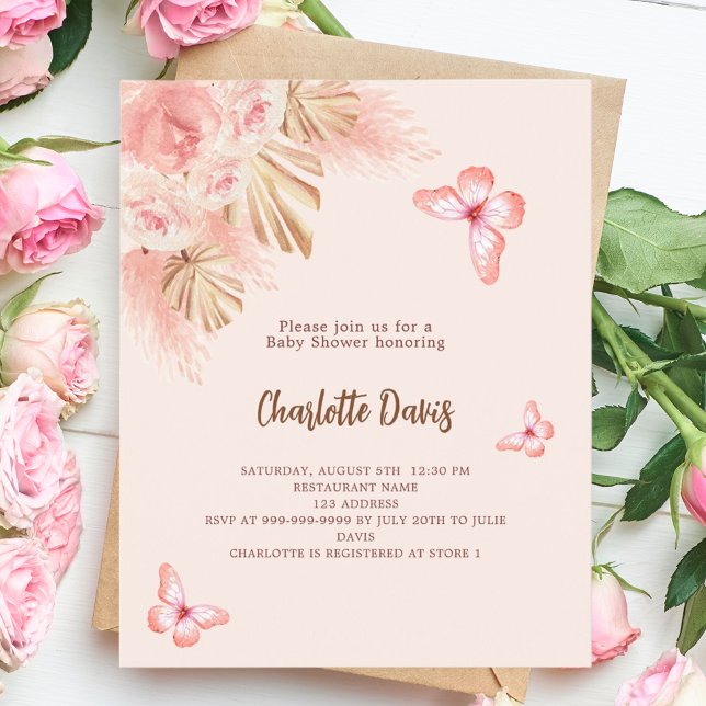 Butterfly pampas budget Baby Shower invitation (Creator Uploaded)