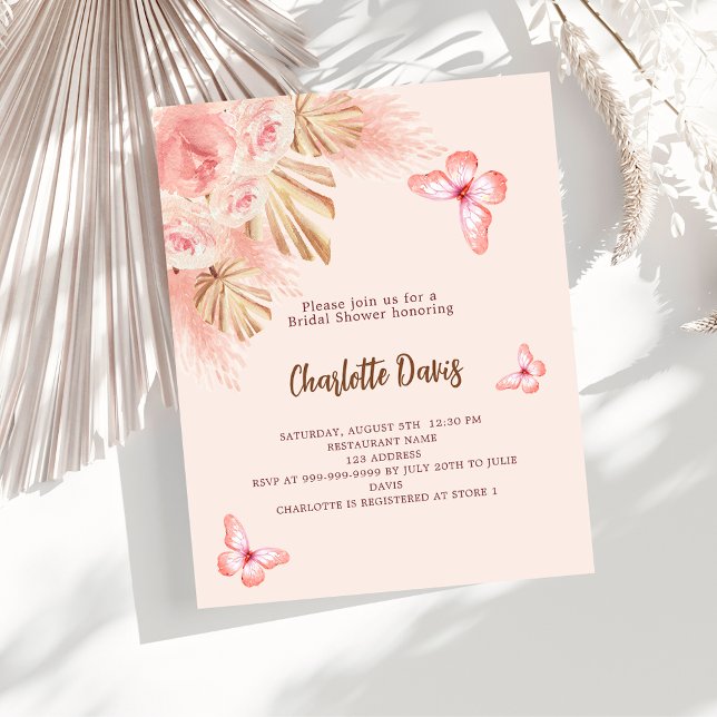 Butterfly pampas budget Bridal Shower invitation (Creator Uploaded)