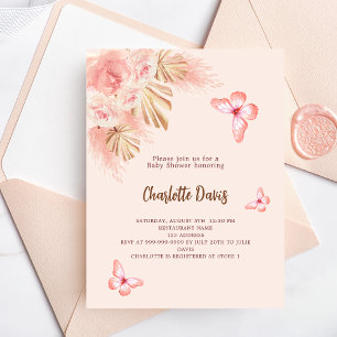 Butterfly pampas grass pink girl Baby Shower Invitation Postcard