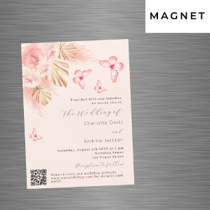 Butterfly pampas grass rose QR RSVP luxury wedding Magnetic Invitation
