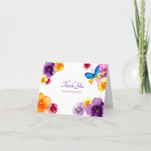 Butterfly Pansy Boho Hand-Illustrated Garden Thank You Card