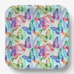 Butterfly Paper Plates, Watercolor Insect Party Plate