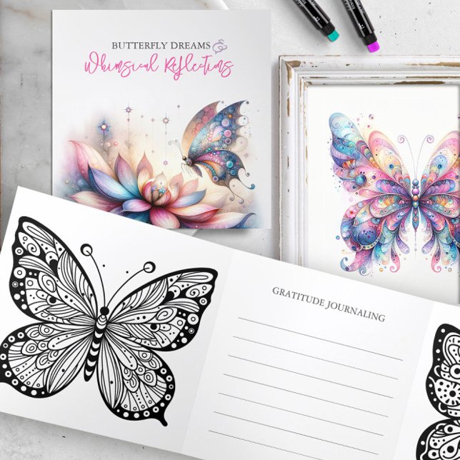Butterfly Party Favour Colouring and Journalling Tri-Fold Invitation (Butterfly birthday party favor idea features a trifold coloring and journaling experience. )