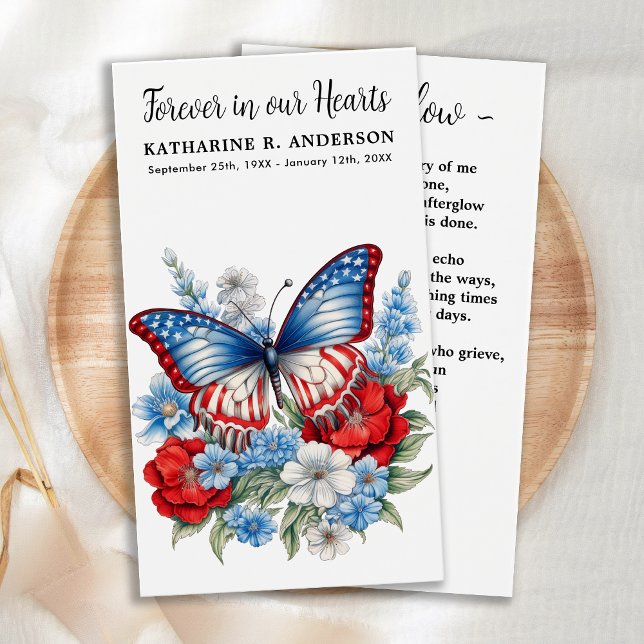 Butterfly Patriotic Floral Funeral Prayer Card (Creator Uploaded)