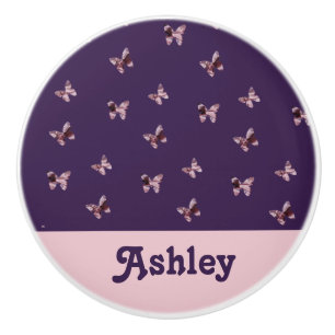 Butterfly Pattern Beautiful Feminine Pink Animal Ceramic Knob