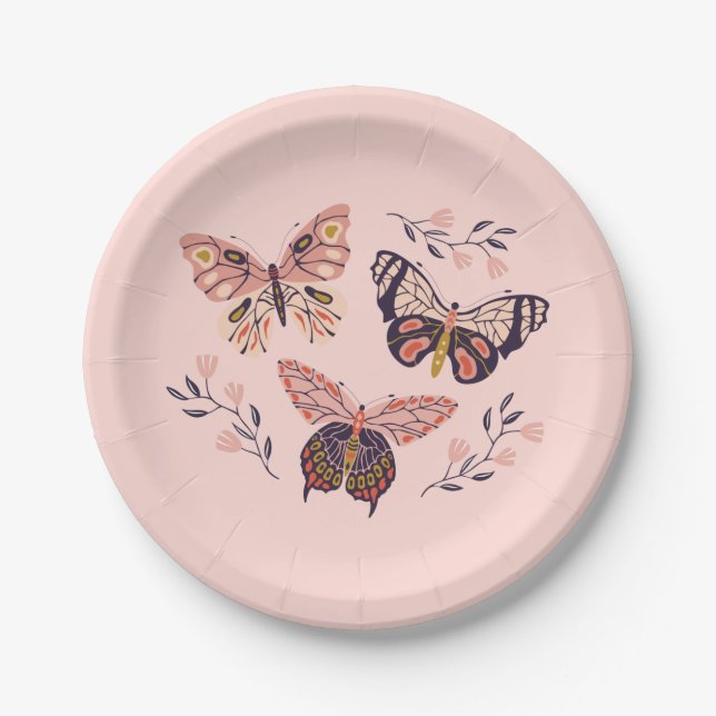 Butterfly Pattern Birthday Paper Plates (Front)