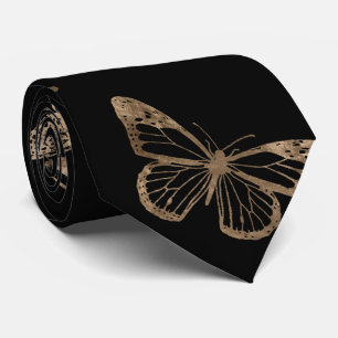 Butterfly pattern black and gold tie