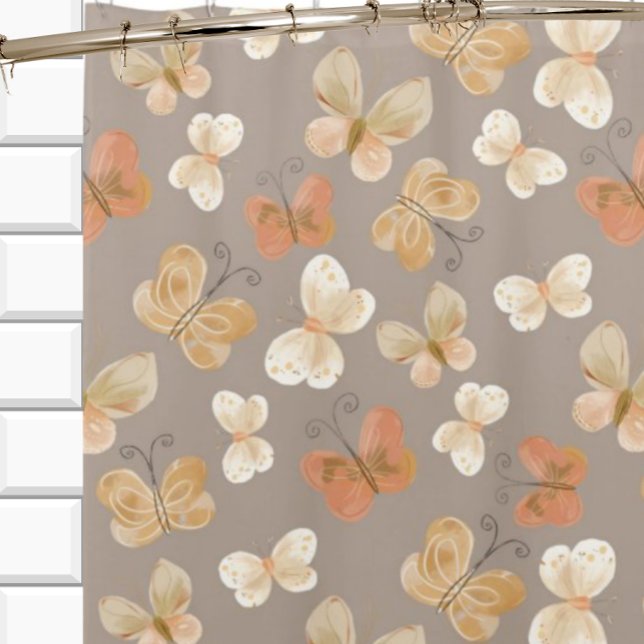 Butterfly Pattern Dark Taupe Shower Curtain (Creator Uploaded)