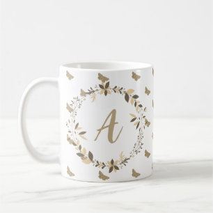 Butterfly Pattern Girly Cute Modern Monogram Coffee Mug