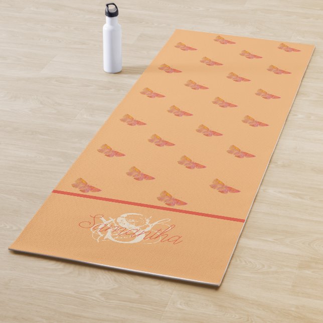 Butterfly Pattern Girly Elegant Modern Monogram Yoga Mat (In Situ)