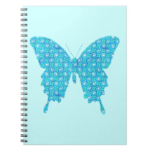 Butterfly, pattern in blue, turquoise, white notebook