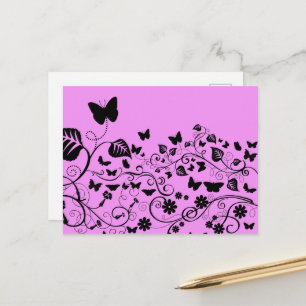 Butterfly Pattern, Pattern Of Butterflies, Pink Postcard