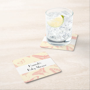 Butterfly Pattern, Pink Butterflies, Baby Shower Square Paper Coaster