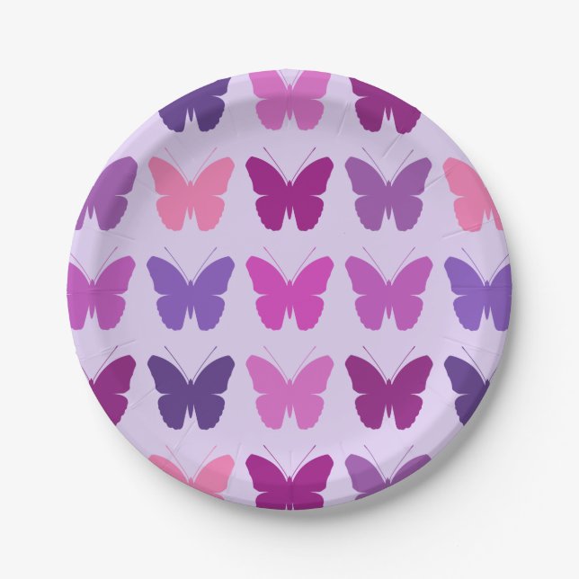 Butterfly Pattern Pinks Purples Mauves Lilac Paper Plate (Front)