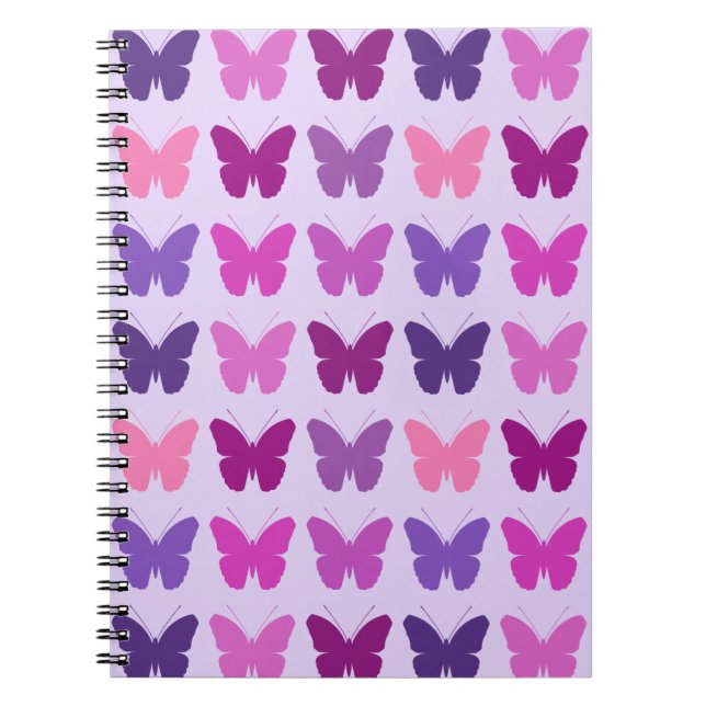 Butterfly Pattern Pinks Purples Mauves Spiral Notebook (Front)