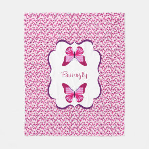 Butterfly Pattern Pretty Pink Purple Fleece Blanket