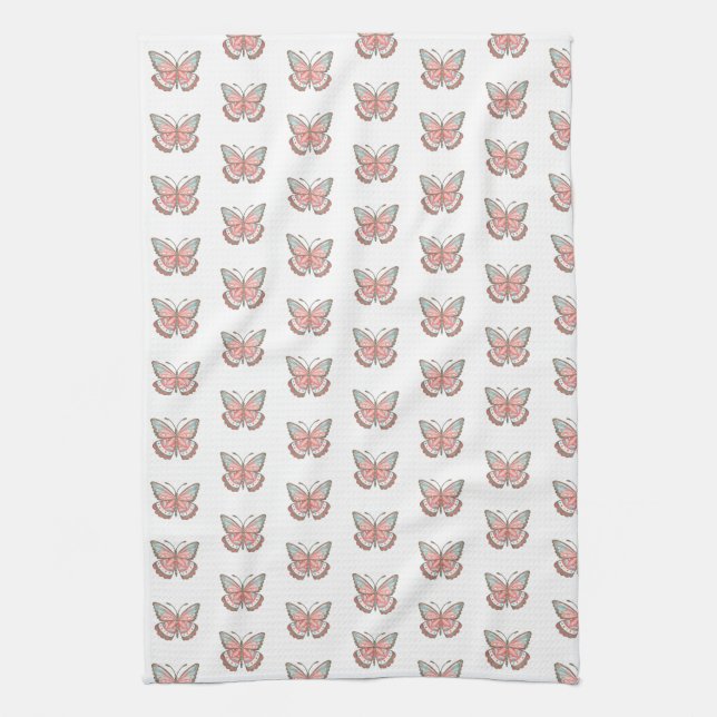 Butterfly Pattern Simple Modern Pink Tea Towel (Vertical)