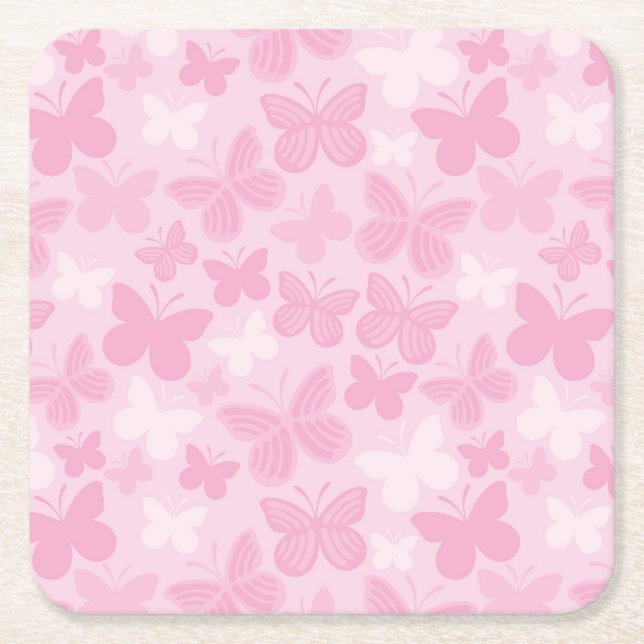 Butterfly pattern square paper coaster (Front)