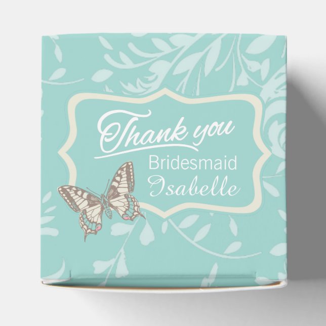 Butterfly pattern teal thank you wedding favour bo box (Top)