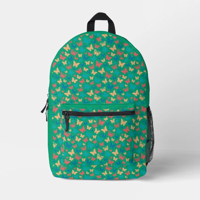 Butterfly pattern turquoise purple green printed backpack (Front)