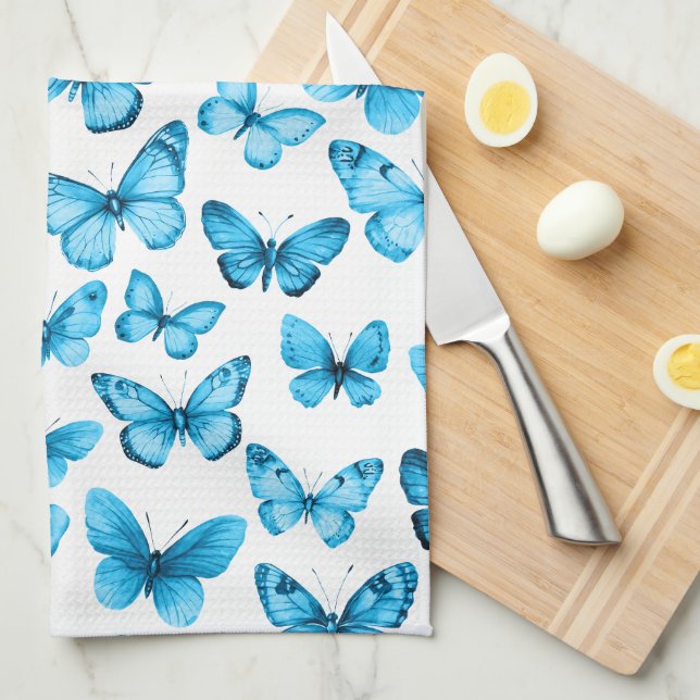 Butterfly Pattern Watercolor Elegant Pretty Gift Tea Towel (Quarter Fold)