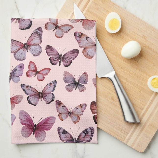 Butterfly Pattern Watercolor Elegant Pretty Gift Tea Towel (Quarter Fold)