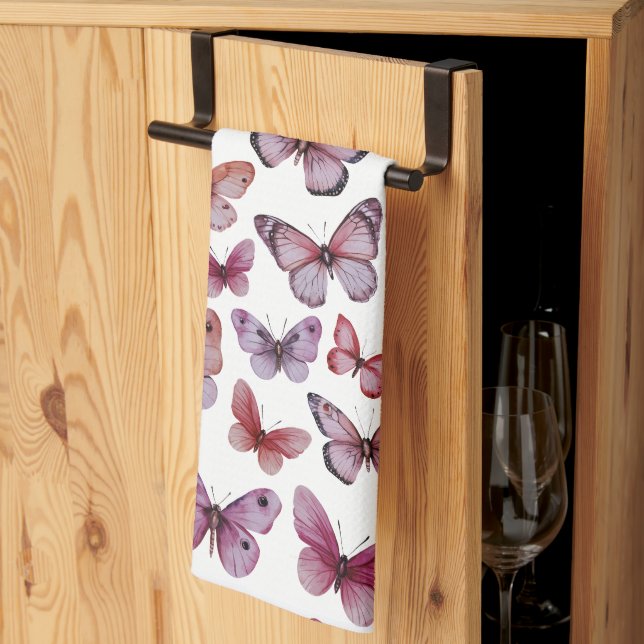 Butterfly Pattern Watercolor Elegant Pretty Gift Tea Towel (Thirds Fold)