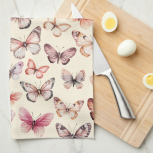 Butterfly Pattern Watercolor Elegant Pretty Gift Tea Towel